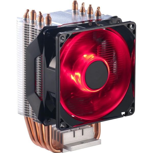 Amazon Basics Datora ventilators ar Cooler Master tehnoloģiju, CPU gaisa dzesētājs, 4 siltuma caurulītes, RGB LED PWM, alumīnija līstes, saderīgs ar galddatoru, 10,2 x 8,3 x 4,96 cm