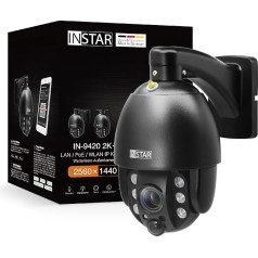 INSTAR IN-9420 2K+ Black - LAN/PoE/WLAN novērošanas kamera ar mākslīgo intelektu (AI) - IP kamera - PIR - Kontrolējams PTZ - Izmantošana iekštelpās un ārā - Audio - HomeKit - MQTT