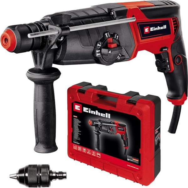 Einhell TE-RH 950 5F urbis ar āmuru (950 W, 2 ātrumu pārnesumkārba, trieciena stiprums 3 J, SDS-plus kāts, urbšanas kapacitāte 28 mm, urbšanas dziļuma ierobežotājs, komplektā)