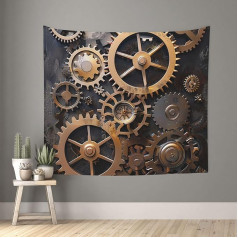 KCGSDEGV Steampunk-Tapisserie mit mechanischen Zahnrädern, bedruckt, exquisite Wanddekoration für Zuhause, Schlafzimmer, Wohnzimmer, Wohnheim, 150 x 130 cm, weicher Wandteppich