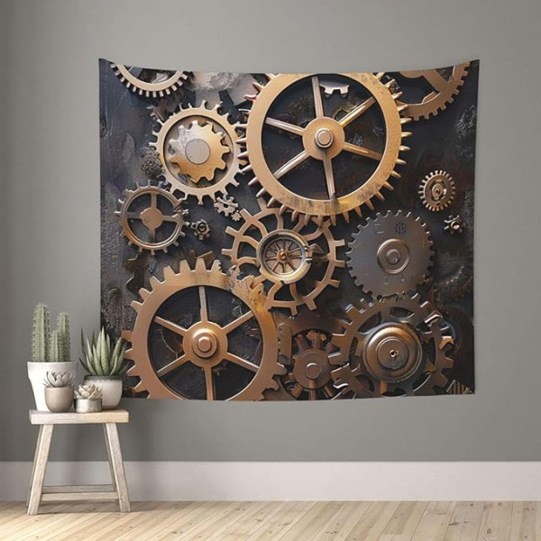 KCGSDEGV Steampunk-Tapisserie mit mechanischen Zahnrädern, bedruckt, exquisite Wanddekoration für Zuhause, Schlafzimmer, Wohnzimmer, Wohnheim, 150 x 130 cm, weicher Wandteppich