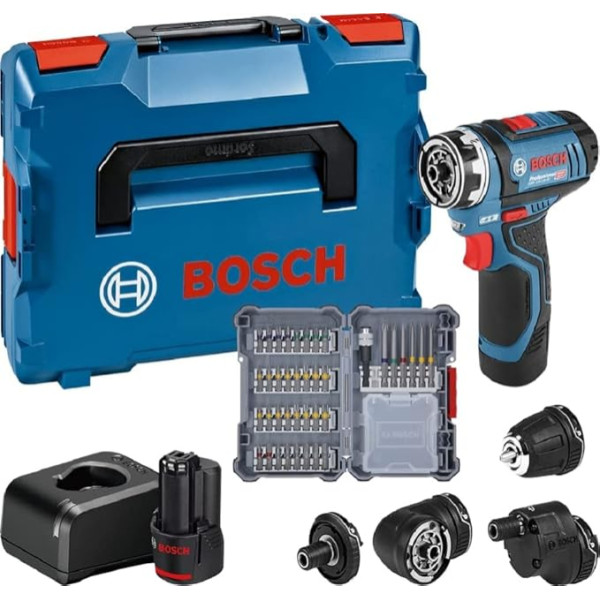 Bosch profesionālais 12V sistēmas akumulatora urbjmašīna GSR 12V-15 FC - FlexiClick sistēma (ieskaitot 2x 2.0 GBA 12V akumulatoru, lādētāju, 4x piederumu komplektu, 40 gab. piederumu komplektu 40, L-BOXX) - Amazon ekskluzīvs komplekts