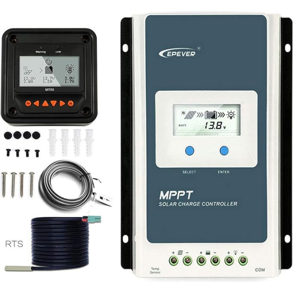 Epever MPPT saules uzlādes kontrolieris Tracer A 10A 20A 30A 40A + tālvadības displejs MT-50 Saules uzlāde ar LCD displeju saules bateriju uzlādei (40A)