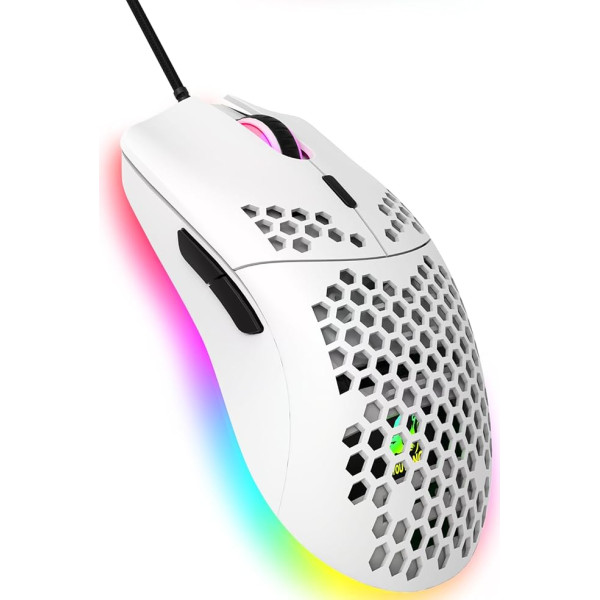 Vadu spēļu pele, 6 RGB apgaismojums, 6400 DPI, programmējama USB spēļu pele ar 6 pogām, ergonomisks Honeycomb apvalka dizains PC spēlētājiem, kā arī Xbox un PS4 lietotājiem