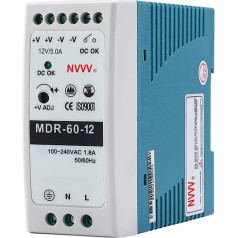 NVVV MDR-60-12 maiņstrāvas padeves no maiņstrāvas uz līdzstrāvas DIN sliedi 12 V, 5 ampēri, 60 W, zils+balts