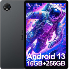 Blackview Android 13 planšetdators 10 collu Tab 10 WiFi, 16(8+8) GB RAM + 256GB ROM + 2TB paplašināšana, Octa-Core spēļu planšetdators, 5G WiFi planšetdators, 13MP/5MP kamera, 7680mAh akumulators, PC režīms/Type C, pelēks