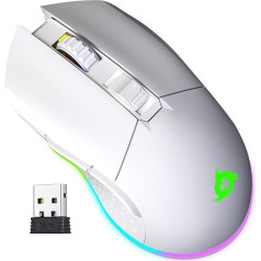 KLIM Blaze Rechargeable Wireless RGB Gaming Mouse - High Precision Sensor with Long Battery Life - Adjustable to up to 6000 DPI - Cable and Wireless Mouse Mode (White)