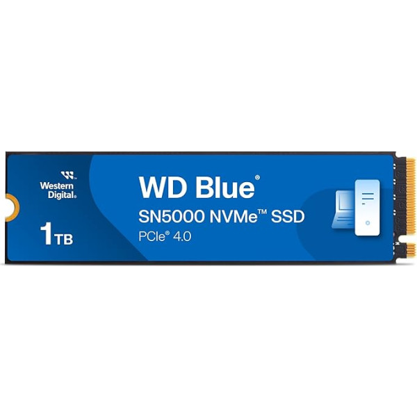 WD Blue SN5000 NVMe SSD 1 TB iekšējais SSD (ātrums līdz 5150MB/s/4900MB/s nolasīšanai/rakstīšanai, 600TBW, Western Digital nCache 4.0, Acronis True Image for Western Digital)