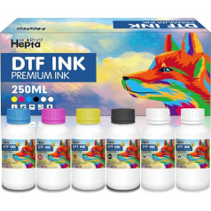 Hepta Print 250 ml x 6 DTF tintes sublimācijas tinte tekstila apdrukai Tinte PET plēvēm Termopārneses uzpildes tinte Epson DTF printera konversijas komplektam Tiešā uz plēves T-kreklu tiešai apdrukai (6 iepakojumi)