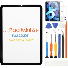 Priekšējā stikla panelis iPad Mini 6 6. paaudzes 2021, vāka ekrāna nomaiņa iPad Mini 6. paaudzes 8.3 collu A2567 A2568 A2569 ārējā objektīva stiklam ar remonta rīku (Nr.