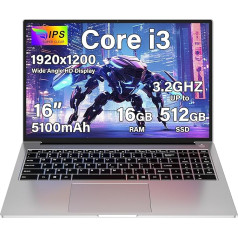 Notebook 16 Inch 16 + 512 GB Win11 Latest 2-Core Processors i3-1000NG4 (up to 3.2 GHz) Notebook PC 1920 x 1200 4K Screen Supports Dual Plug WiFi 2.5 Inch HDD 1TB SSD Expanded Silver