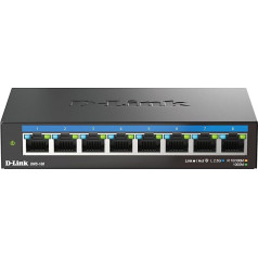 D-Link DMS-108 8-port Multi-Gigabit nepārvaldāms galddatora komutators (8x 2,5G porti, bez ventilatora, zema profila, kompakts, metāla korpuss, QoS, Plug and Play)