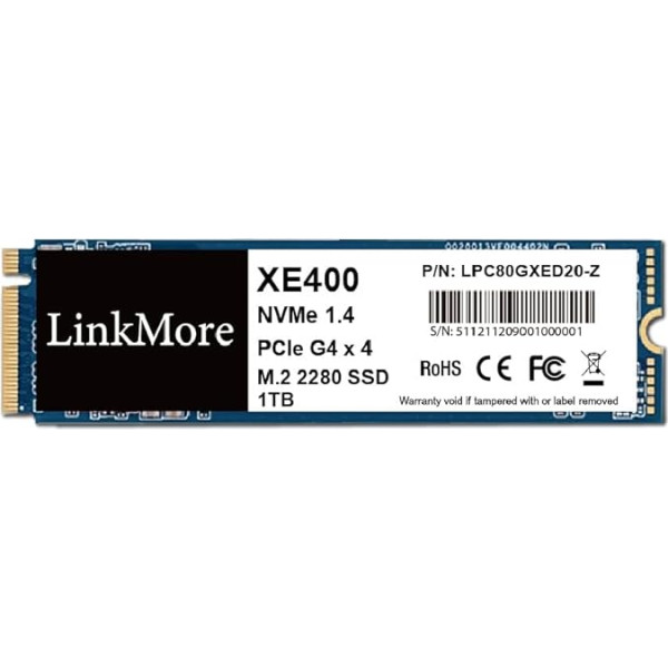 LinkMore XE400 1TB M.2 2280 PCIe Gen 4X4 NVMe 1.4 iekšējais SSD, cietvielu disks, līdz 5000MB/s, Latop un PC