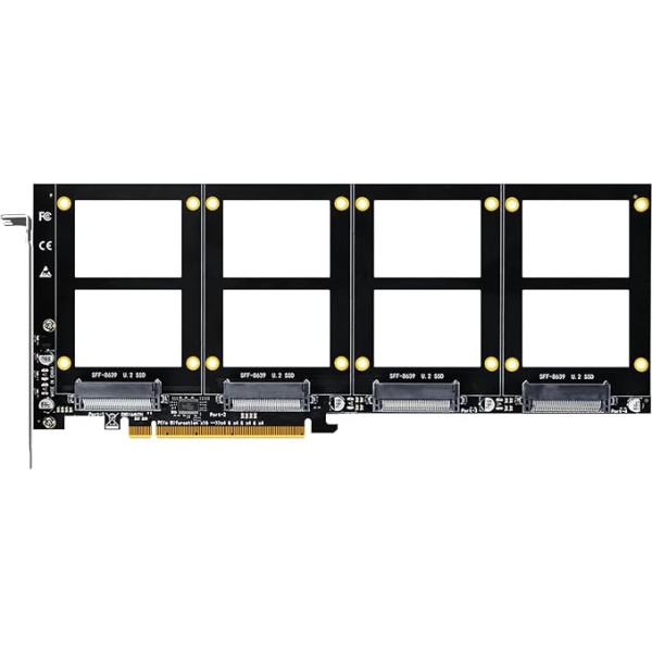 GLOTRENDS PU41 Quad U.2 SSD uz PCIe 4.0 X16 adapteris bez PCIe Bifurcation funkcijas (nepieciešama PCIe Bifurcation pamatplate)