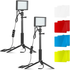 NEEWER Basic Pack of 2 Colour Temperature 5500 K LED Lighting Set for Table Photo Studio with Tripod Base, Orange, Blue and Transparent Colour Gel Filters for Photo Studio Products, Toys, Jewellery