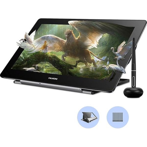 HUION Kamvas Pro 16 (4K) UHD grafikas planšetdators ar displeju, 15,6 collu zīmēšanas planšetdators, antirefleksīvs grafiskais monitors ar pilnībā laminētu, bezakumulatora pildspalvu PW517, zīmēšanas planšetdators Chromebook, Windows &