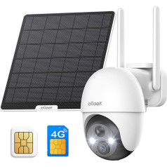 ieGeek 4G LTE āra saules novērošanas kamera ar SIM karti, novērošanas kamera bez WiFi, novērošanas kamera ar akumulatoru, āra kamera, 355°/120° pagrieziena leņķis, krāsu nakts redzamība, PIR