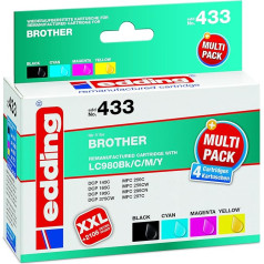 Edding rašalo kasetė 2 x 433 pakeičia Brother LC980BK/C/M/Y Multipack 4 juodos, 2 žydros, 2 purpurinės, 2 geltonos spalvos - 1 x 14 ml + 3 x 9 ml