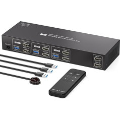 PVBCTCSID KVM-переключатель 3 ПК 2 монитора HDMI 4K @ 60 Гц USB 3.0 KVM-переключатель 3 порта двухмониторных KVM-переключателей 3 в 2 выхода для 3 компьютеров 2 м