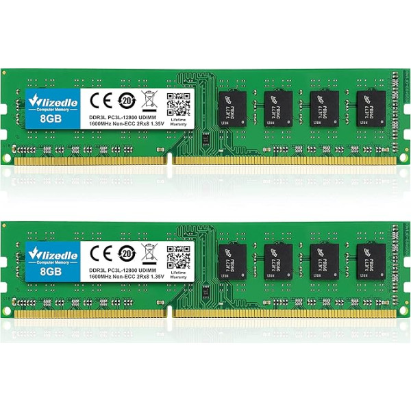 DDR3/DDR3L galddatora atmiņa RAM 16GB komplekts (2x8GB) 1600MHz CL11 U-DIMM Wlizedle PC datoru atmiņa PC3L-12800 240-Pin 1.35V/1.5V Non-ECC Unbuffered 2Rx8 Upgrade Desktop Memory datoriem, zaļā krāsā