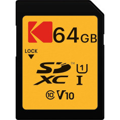 Kodak SD-Karte 64 GB UHS-I U1 V10 SDHC/XC - Speicherkarte, Lesegeschwindigkeit 85 MB/s Max - Schreibgeschwindigkeit 25 MB/s Max - Speicherung von Full-HD-Videos und hochauflösenden Fotos - SD Card