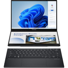 ASUS Zenbook Duo OLED klēpjdators | 14 collu 2,8k WQXGA+ 120 Hz/0,2 ms 16:10 OLED displejs | Intel Core Ultra 9 185H | 32 GB RAM | 1 TB SSD | Intel Arc | Windows 11 | QWERTZ tastatūra | Inkwell Grey