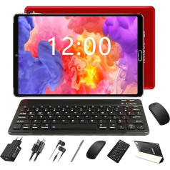 GOODTEL 10 collu Android 11 planšetdators 4GB RAM + 64GB ROM ar 8 kodoliem Dual Camera 5+8MP 8000mAh akumulators WiFi Bluetooth MicroSD 4-256GB ar korpusu, tastatūru un peli - sarkans