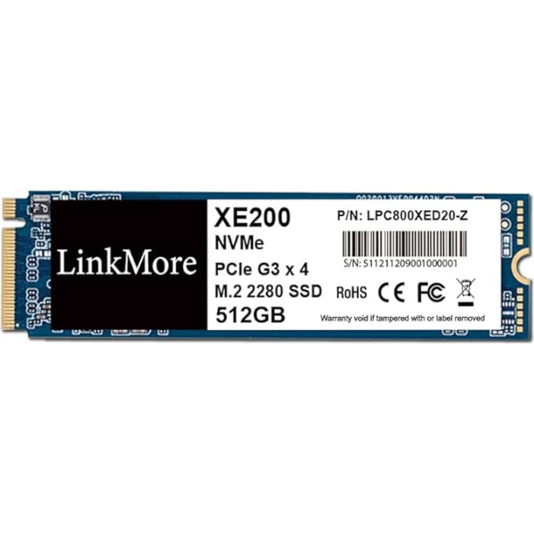 LinkMore XE200 512GB M.2 2280 PCIe Gen 3X4 iekšējais SSD, cietvielu disks, līdz 2500MB/s Latop un PC