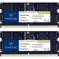 Timetec 64GB komplekts (2 x 32GB) DDR5 4800MHz PC5-38400 Unbuffered Non-ECC 1.1V CL40 1Rx8 Single Rank 262Pin SODIMM portatīvo datoru operatīvās atmiņas moduļu atjaunināšana