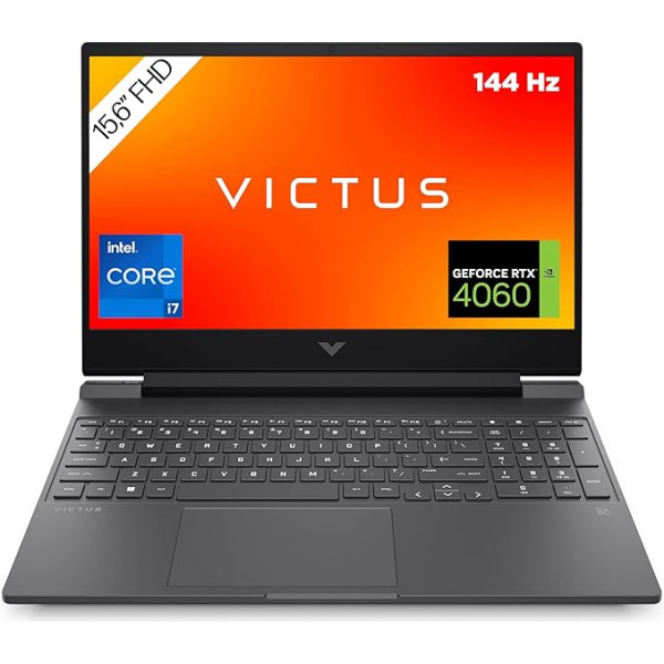 HP Victus spēļu klēpjdators, 15,6 collu FHD displejs, 144 Hz, Intel Core i7-13620H, 16 GB DDR4 RAM, 1 TB SSD, NVIDIA GeForce RTX 4060 (8 GB), QWERTZ, Windows 11, melns