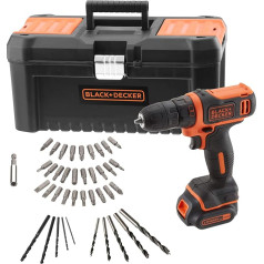 BLACK+DECKER BDCDD121KA-QW Akumulatora urbjmašīna 10,8 V ar 1 akumulatoru 1,5 Ah litija 40 piederumiem un instrumentu kasti 16 collu