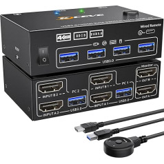 KVM slēdzis 2 datoriem 2 monitoriem, KCEVE HDMI USB 3.0 slēdzis diviem monitoriem ar EDID funkciju, atbalsta 4K @ 60Hz, koplieto monitora peli un tastatūru klēpjdatoram, datoram, PS5, Xbox