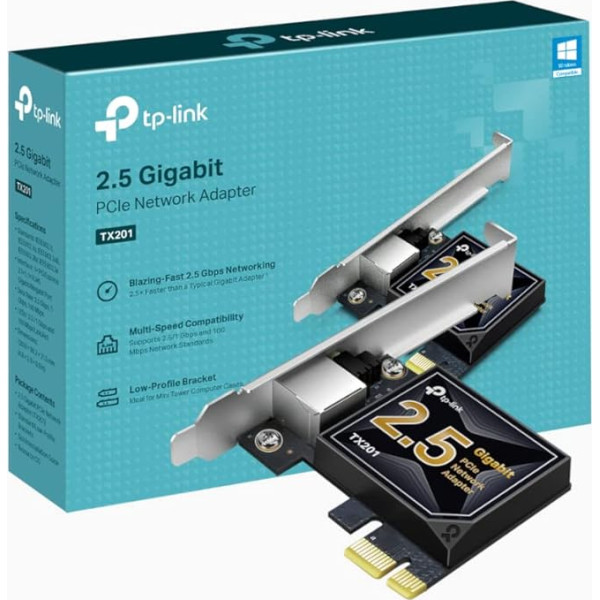 TP-Link 2,5 gigabitu PCI Express tīkla adapteris, zema profila un pilna augstuma kronšteini, atbalsta Windows 11/10/8.1/8/7, Windows Server RS 2022/2019/2016/2012 R2/2012 8 R2. Linux (TX201)