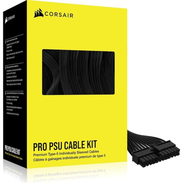 Corsair Premium klases 5. tipa PSU kabelis ar vienu apvalku - Pro komplekts - melns