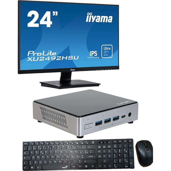 YNISEK Mini PC i7-10510U 16GB 2TB M.2 SSD + 24P displejs + tastatūra + pele bez OS