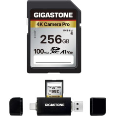 Gigastone 256 ГБ SD-карта с USB Type C Card Reader, V30 SDXC карта памяти, высокая скорость 4K Ultra HD UHD видео совместимость с Canon, Nikon, Sony, Panasonic, цифровые камеры, с 1 ми