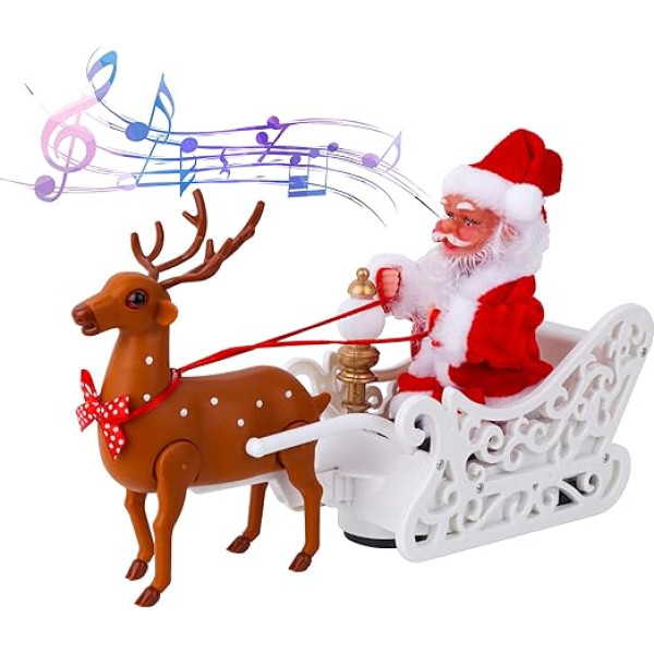 QKTYB Electric Elk Pull Santa Claus Sleigh Toy, Ziemassvētku Santa Claus Elk Jewellery with Music & Light Singing Christmas Santa Claus Reindeer Ornament Decoration Ziemassvētku dāvanas