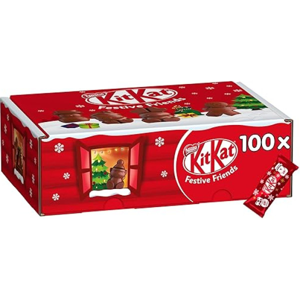 KITKAT Nestlé Kitkat Festive Friends Christmas Variety Pack, Mini Ziemassvētku figūriņas no piena šokolādes, 100 atsevišķi iesaiņotas figūriņas, iepakojumā pa 1 (1 x 820 g)