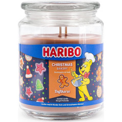 Haribo aromātiskā svece glāzē ar vāciņu | Ziemassvētku maiznīca | Aromātiskā svece Ziemassvētki | Sveces ilgs degšanas laiks (100 h) | Sveces brūnas | Aromātiskā svece liela (510 g)