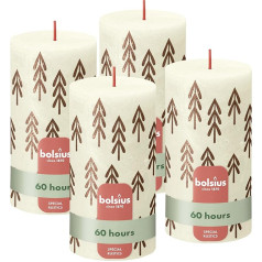 Bolsius Rustic Pillar Candles Silhouette - Ziloņkaula kauls ar apdruku - 4 gabali - 13 x 7 cm - Ilgstoša degšana - Sadzīves sveces - Sastāv no dabīga augu vaska - Bez palmu eļļas