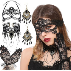 JeVenis Choker apkakle apkakle kaklarota komplekts Black Stretch Classic Gothic Tassels Tetovējums Lace Choker kaklarota ķēdes Sievietēm Meitenēm Meitenēm