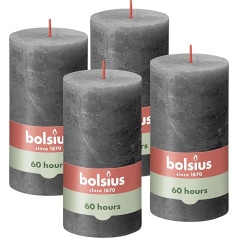 Bolsius Rustic Pillar Candles, antracīts, 4 sveces, degšanas laiks 60 stundas, bez aromāta, dabīgs augu vasks, bez palmu eļļas, 13 x 7 cm, Advente