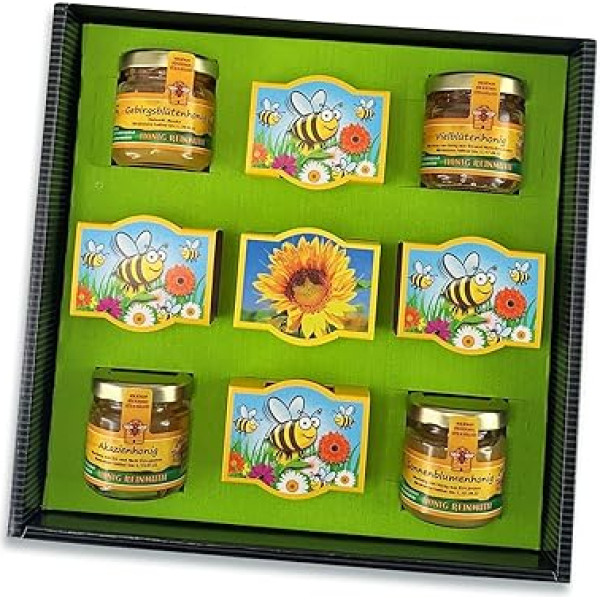 Bull & Bear Happy Easter Gift Set Honey Meadow, Lieldienu dāvanu kaste ar 4 dažādām medus šķirnēm, 1 mini augu komplektu Sunflower un 4 mini augu komplektiem Honey Meadow