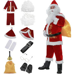 YNQFZ Santa Claus kostīms Deluxe sarkans Ziemassvētku vecīša kostīms Pieaugušo kostīms 12 gabali vīriešiem Ideāli piemērots Ziemassvētkiem un Cosplay