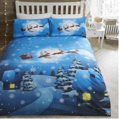 Bedlam - Ziemassvētku ziemas sega - vienvietīga izmēra (140 x 200 cm) - Santa & ziemeļbriežu sega - Santa gultasveļas komplekts - Santa in Sleigh sega - zils