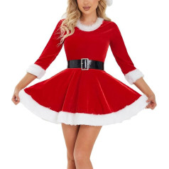 Yassiglia Damen Weihnachtskleid Sexy Weihnachtskostüm Frauen Elegantes Weihnachten Pulloverkleid Slim Fit Langarm Kleid Weihnachtsmann Cosplay Kostüm für Party Club