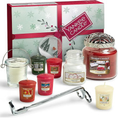 Yankee Candle dāvanu komplekts - 8 aromātisko votīvo sveču turētājs, dakts trimmeris un sveces vāciņš Illuma, 11 gabaliņu Ziemassvētku sveču komplekts