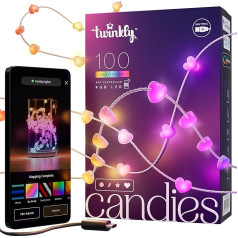 Twinkly Strings Hearts 100 LED sirds formas pasaku gaismas, RGB LED gaismas, daudzkrāsainas, saderīgas ar Alexa un Google Home, spēļu gaismas, darbojas ar USB-C, caurspīdīgs kabelis, 6 m