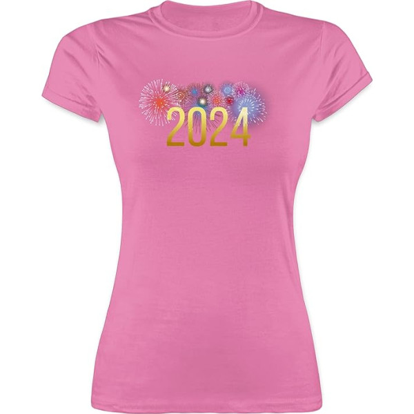 Krekls Damen - Silvester Erwachsene 2024 Feuerwerk Rosa New Year 2023 T-krekls t-Shirt neues Jahr t Outfit Sylvester krekli silvestergeschenke neujahr Party L191