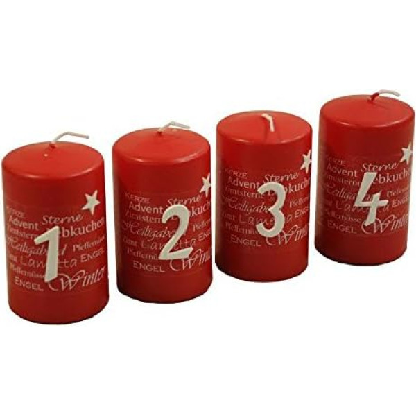 Lieliskas adventes sveces ar skaitļiem un motīviem - augstums 10 cm / diametrs 6 cm - Ziemassvētku vainaga sveces / stabu sveces - Adventes vainags / Ziemassvētku sveces